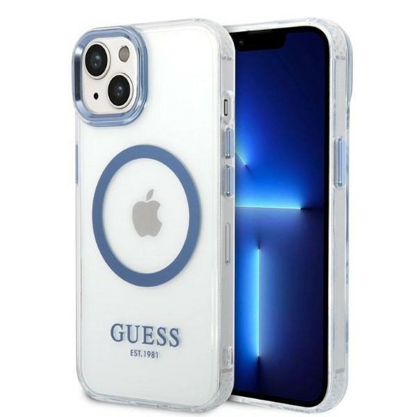 Guess GUHMP14MHTRMB iPhone 14 Plus / 15 Plus 6.7&quot; niebieski/blue hard case Metal Outline Magsafe