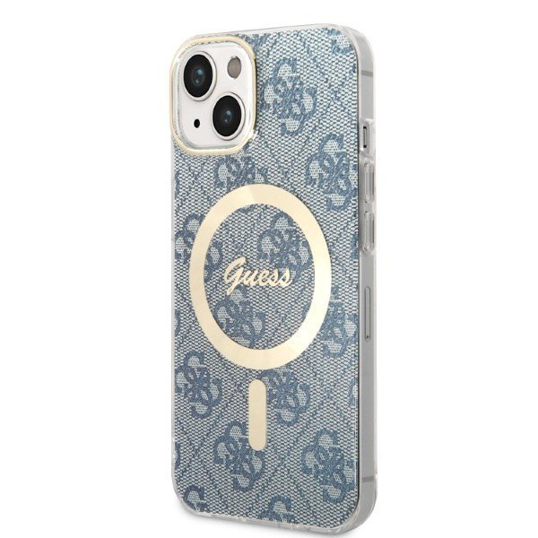 Zestaw Guess GUBPP14SH4EACSB Case+ Charger iPhone 14 / 15 / 13 6,1&quot; niebieski/blue hard case 4G Print MagSafe