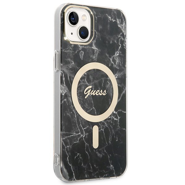 Zestaw Guess GUBPP14MHMEACSK Case+ Charger iPhone 14 Plus / 15 Plus 6.7&quot; czarny/black hard case Marble MagSafe