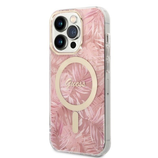 Zestaw Guess GUBPP14LHJEACSP Case+ Charger iPhone 14 Pro 6,1&quot; różowy/pink hard case Jungle MagSafe