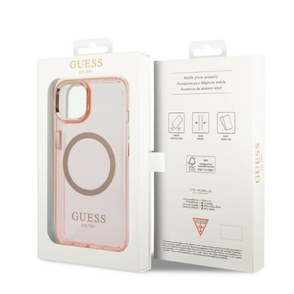 Guess GUHMP14MHTCMP iPhone 14 Plus / 15 Plus 6.7&quot; różowy/pink hard case Gold Outline Translucent MagSafe