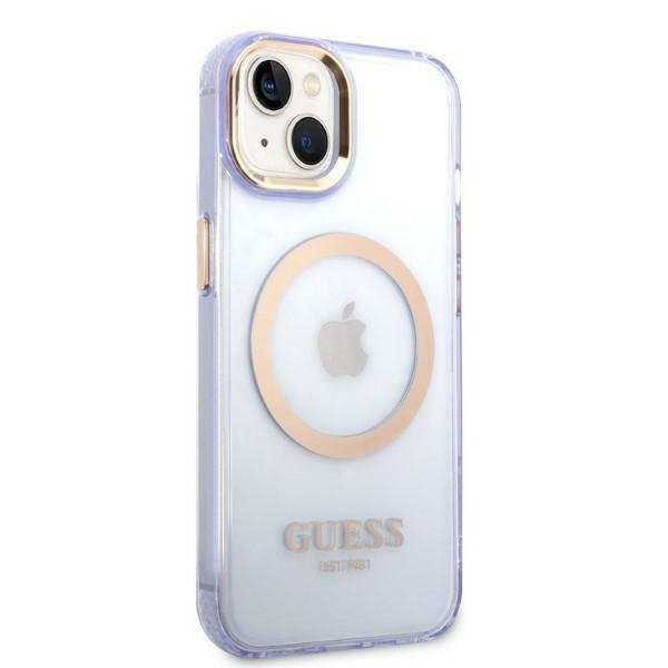 Guess GUHMP14SHTCMU iPhone 14 / 15 / 13 6.1&quot; purpurowy/purple hard case Gold Outline Translucent MagSafe