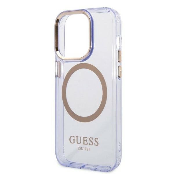 Guess GUHMP14LHTCMU iPhone 14 Pro 6.1&quot; purpurowy/purple hard case Gold Outline Translucent MagSafe