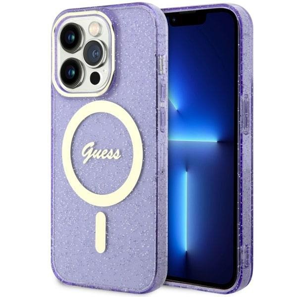 Guess GUHMP14LHCMCGU iPhone 14 Pro 6.1&quot; purpurowy/purple hardcase Glitter Gold MagSafe