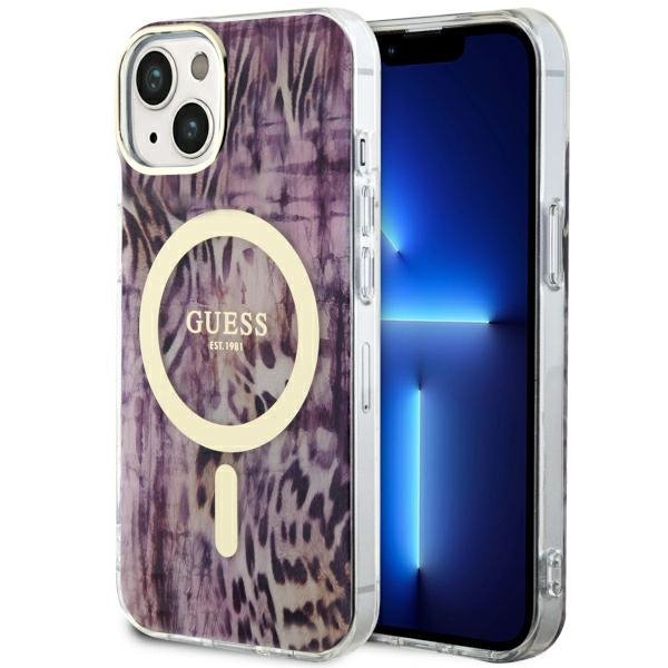 Guess GUHMP14SHLEOPWP iPhone 14 / 15 / 13 6.1&quot; różowy/pink hardcase Leopard MagSafe