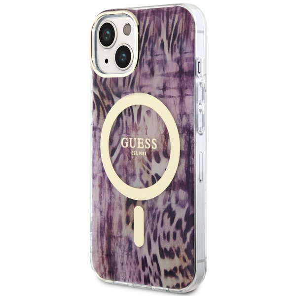 Guess GUHMP14SHLEOPWP iPhone 14 / 15 / 13 6.1&quot; różowy/pink hardcase Leopard MagSafe