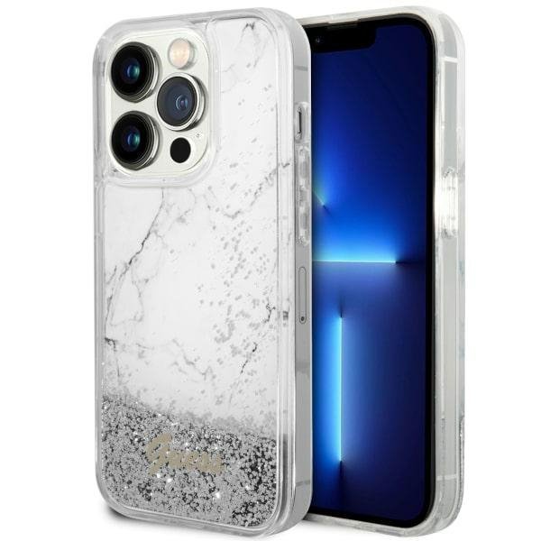 Guess GUHCP14LLCSGSGH iPhone 14 Pro 6.1&quot; biały/white hardcase Liquid Glitter Marble