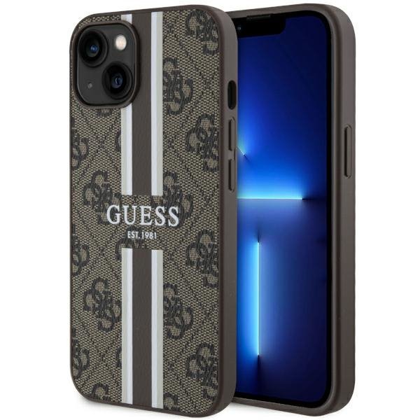 Guess GUHMP14MP4RPSW iPhone 14 Plus / 15 Plus 6.7&quot; brązowy/brown hardcase 4G Printed Stripes MagSafe