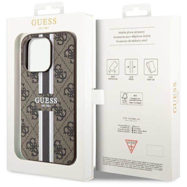 Guess GUHMP14LP4RPSW iPhone 14 Pro 6.1&quot; brązowy/brown hardcase 4G Printed Stripes MagSafe