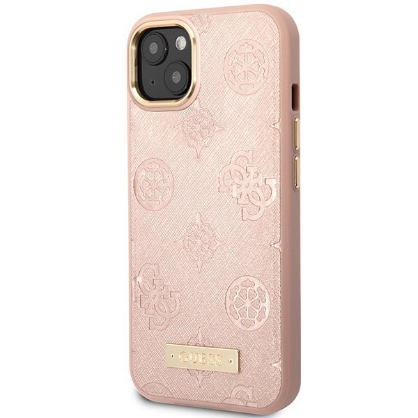 Guess GUHMP14SSAPSTP iPhone 14 / 15 / 13 6.1&quot; różowy/pink hardcase Peony Logo Plate MagSafe