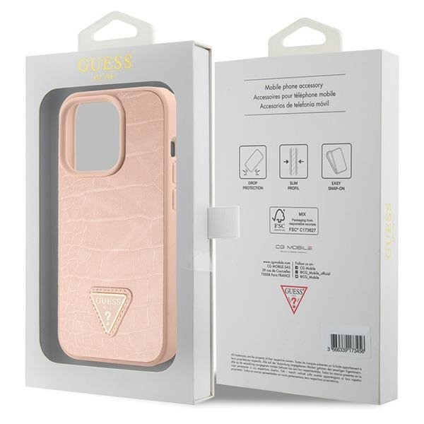 Guess GUHCP15LPCRTHCP iPhone 15 Pro 6.1&quot; różowy/pink hardcase Croco Triangle Metal Logo
