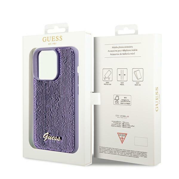Guess GUHCP14LPSFDGSU iPhone 14 Pro 6.1&quot; fioletowy/purple hardcase Sequin Script Metal