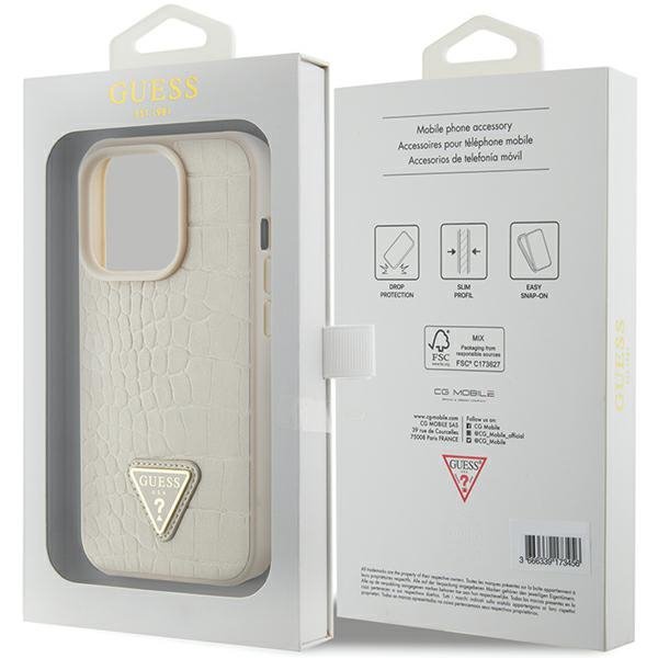 Guess GUHCP15XPCRTHCD iPhone 15 Pro Max 6.7&quot; złoty/gold hardcase Croco Triangle Metal Logo