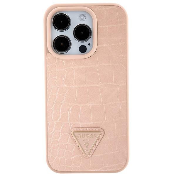 Guess GUHCP15SPCRTHCP iPhone 15 / 14 / 13 6.1&quot; różowy/pink hardcase Croco Triangle Metal Logo
