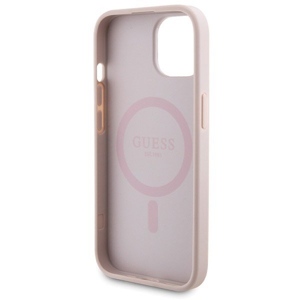 Zestaw Guess GUBPM5P15S4GEMGP iPhone 15 6.1&quot; hardcase + Powerbank 5000mAh MagSafe różowy/pink 4G Metal Logo