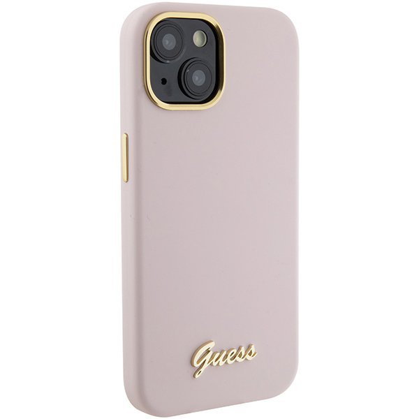 Guess GUHCP15SSMBSLP iPhone 15 / 14 / 13 6.1&quot; różowy/pink hardcase Silicone Script Metal Logo & Frame