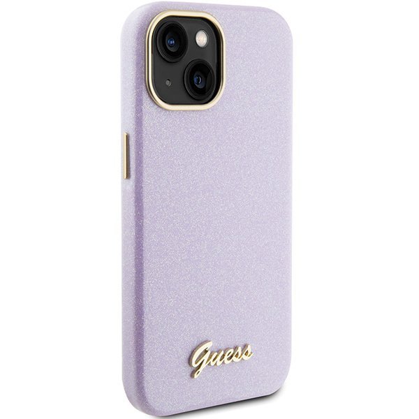 Guess GUHCP15SPGMCSL iPhone 15 / 14 / 13 6.1&quot; liliowy/lilac hardcase Glitter Glossy Script
