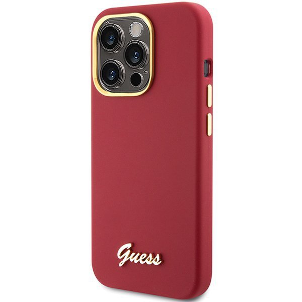 Guess GUHCP15LSMBSLM iPhone 15 Pro 6.1&quot; magenta hardcase Silicone Script Metal Logo & Frame