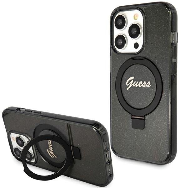 Guess GUHMP15LHRSGSK iPhone 15 Pro 6.1&quot; czarny/black hardcase Ring Stand Script Glitter MagSafe