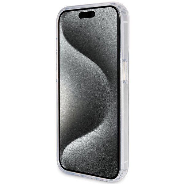 Guess GUHMP15LHRSGSD iPhone 15 Pro 6.1&quot; przezroczysty/transparent hardcase Ring Stand Script Glitter MagSafe