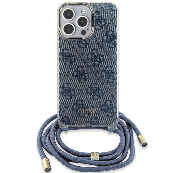 Guess GUHCP15LHC4SEB iPhone 15 Pro 6.1&quot; niebieski/blue hardcase Crossbody Cord 4G Print