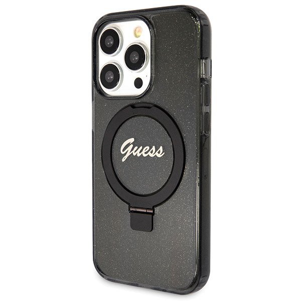 Guess GUHMP13LHRSGSK iPhone 13 Pro / 13 6.1&quot; czarny/black hardcase Ring Stand Script Glitter MagSafe