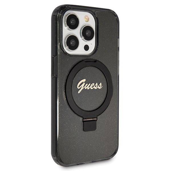 Guess GUHMP13LHRSGSK iPhone 13 Pro / 13 6.1&quot; czarny/black hardcase Ring Stand Script Glitter MagSafe