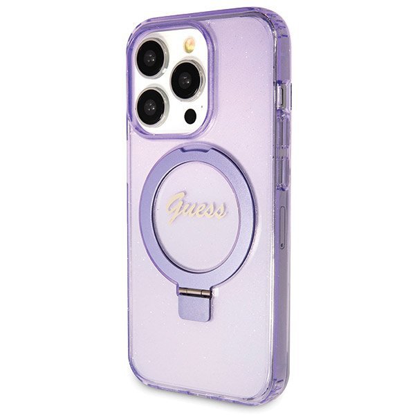 Guess GUHMP14LHRSGSU iPhone 14 Pro 6.1&quot; fioletowy/purple hardcase Ring Stand Script Glitter MagSafe