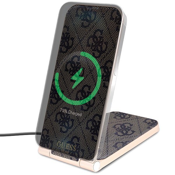 Guess składana ład. indukcyjna2w1 GUDCFAL4PEGW 15W brązowy/brown 4G Pattern MagSafe