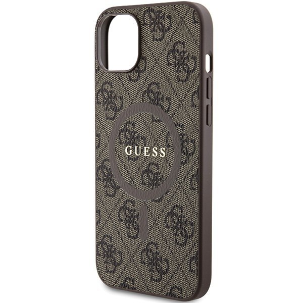 Guess GUHMP14SG4GFRW iPhone 14 / 15 / 13 6.1&quot; brązowy/brown hardcase 4G Collection Leather Metal Logo MagSafe