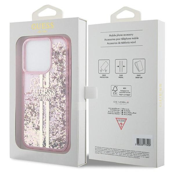 Guess GUHCP15LLFCSEGP iPhone 15 Pro 6.1&quot; różowy/pink hardcase Liquid Glitter Gold Stripes