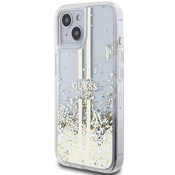 Guess GUHCP15SLFCSEGT iPhone 15 / 14 / 13 6.1&quot; transparent hardcase Liquid Glitter Gold Stripes
