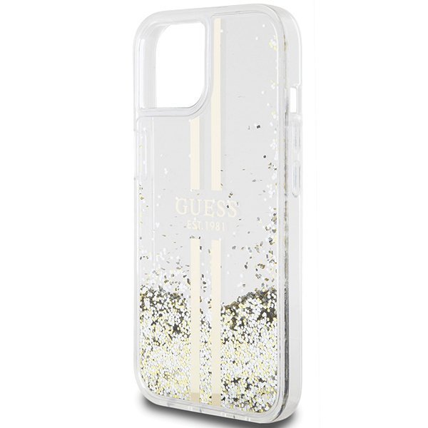 Guess GUHCP15MLFCSEGT iPhone 15 Plus / 14 Plus 6.7&quot; transparent hardcase Liquid Glitter Gold Stripes