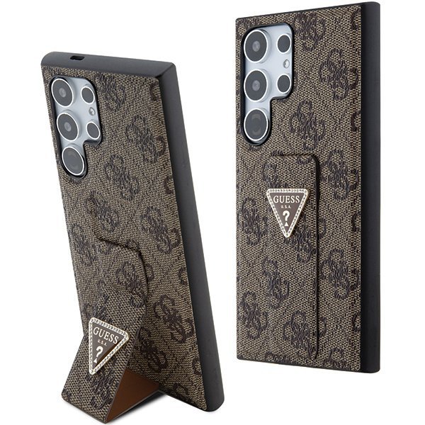 Guess GUHCS24LPGS4TDW S24 Ultra S928 brązowy/brown hardcase Grip Stand 4G Triangle Strass