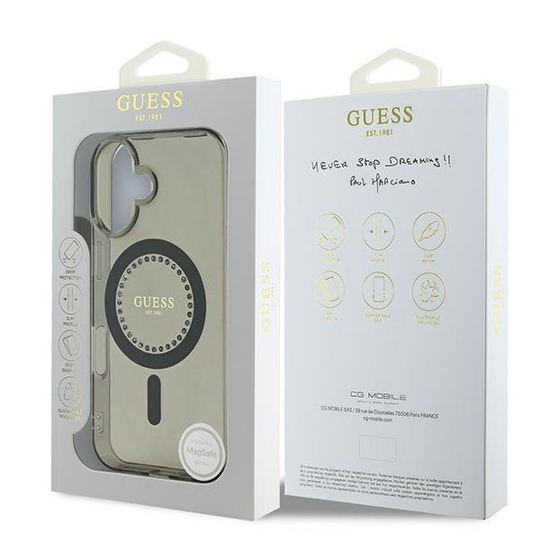 Guess GUHMP16SPFTDTEK iPhone 16 6.1&quot; czarny/black hardcase IML Rhinestones MagSafe