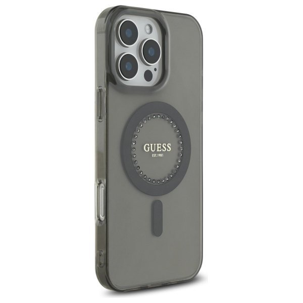 Guess GUHMP16LPFTDTEK iPhone 16 Pro 6.3&quot; czarny/black hardcase IML Rhinestones MagSafe