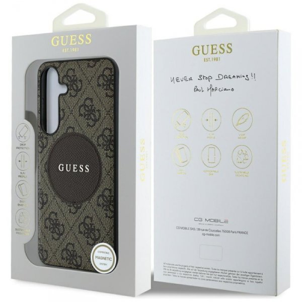 Etui Guess 4G Round Patch Classic Logo   MagSafe do Samsung Galaxy S25 brązowy
