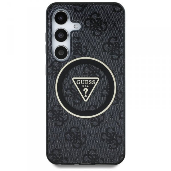 Etui Guess 4G Glitter Triangle Buttons MagSafe do Samsung Galaxy S25 czarny