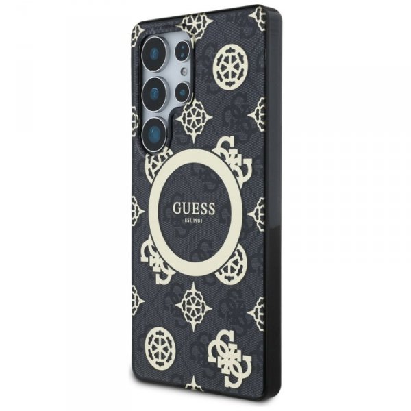 Etui Guess 4G Background Gold            Electroplated Peony Pattern MagSafe do Samsung Galaxy S25 Ultra czarny