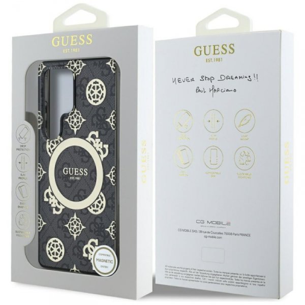Etui Guess 4G Background Gold            Electroplated Peony Pattern MagSafe do Samsung Galaxy S25 Ultra czarny