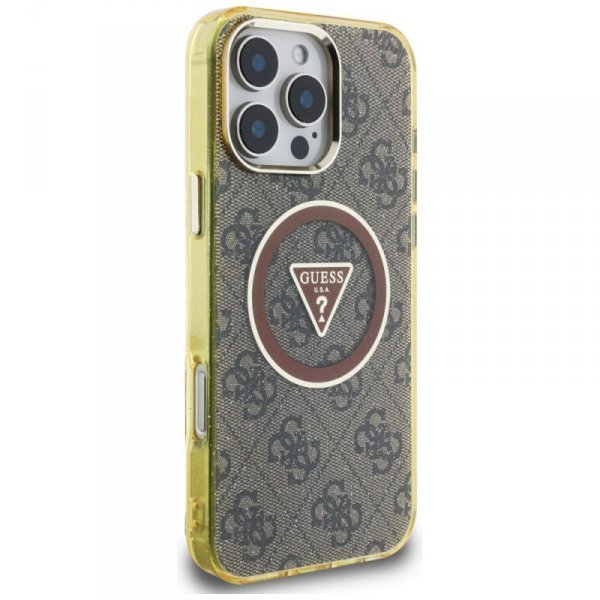 Etui Guess IML Metal Glitter 4G Circle   Triangle MagSafe do iPhone 16 Pro Max brązowy