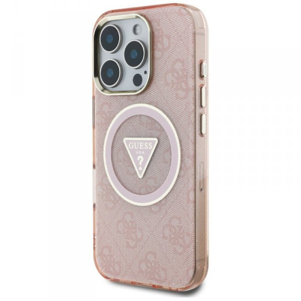 Etui Guess IML Metal Glitter 4G Circle   Triangle MagSafe do iPhone 16 Pro Max różowy