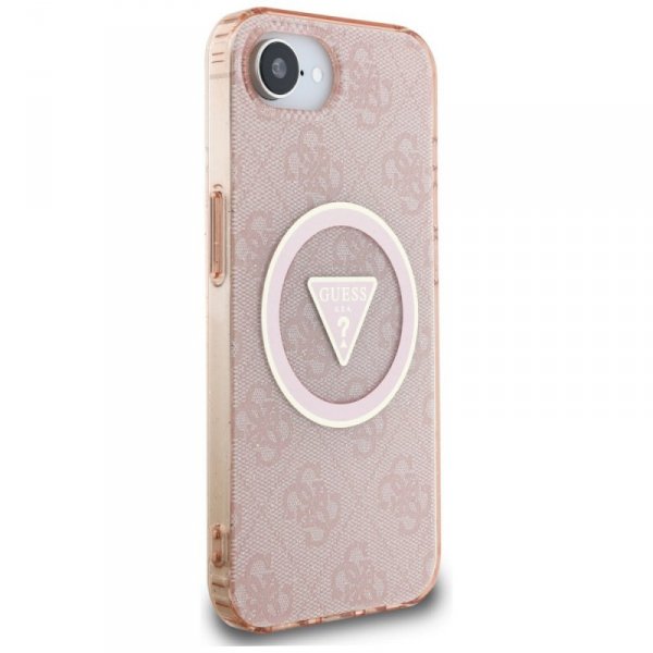 Etui Guess IML Metal Glitter 4G Circle   Triangle MagSafe do iPhone 16e różowy