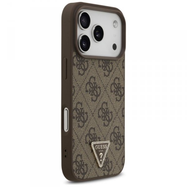 Etui Guess Leather 4G Triangle Strass    MagSafe do iPhone 17 Pro brązowy