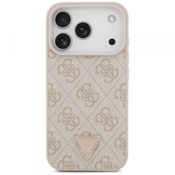 Etui Guess Leather 4G Triangle Strass    MagSafe do iPhone 17 Pro różowy