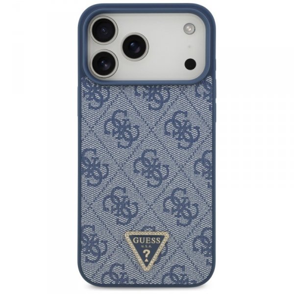 Etui Guess Leather 4G Triangle Strass    MagSafe do iPhone 17 Pro Max niebieski