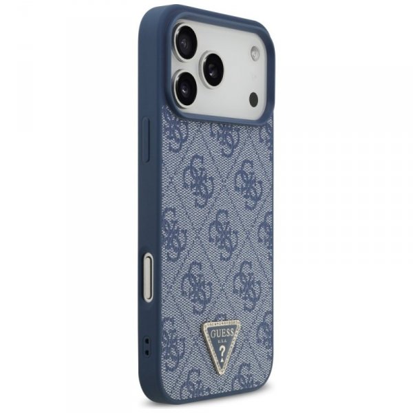 Etui Guess Leather 4G Triangle Strass    MagSafe do iPhone 17 Pro Max niebieski
