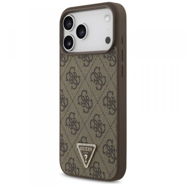 Etui Guess Leather 4G Triangle Strass    MagSafe do iPhone 17 Pro Max brązowy