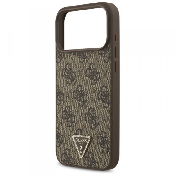 Etui Guess Leather 4G Triangle Strass    MagSafe do iPhone 17 Pro Max brązowy