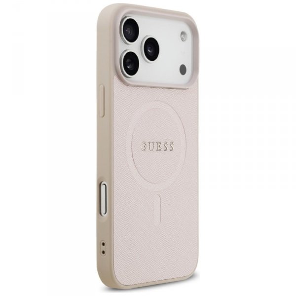 Etui Guess Saffiano Classic Logo MagSafe do iPhone 17 Pro Max różowy